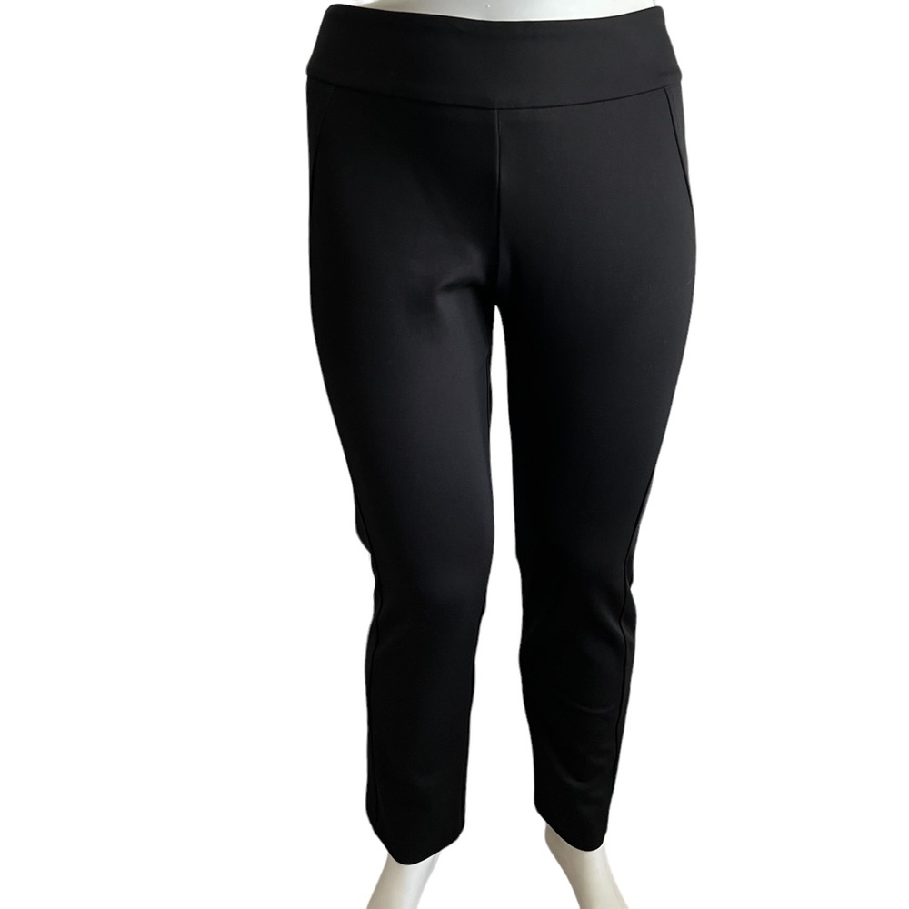 up! stretch pull-on pants‎ in black. Full length. Flat elastic waistband.